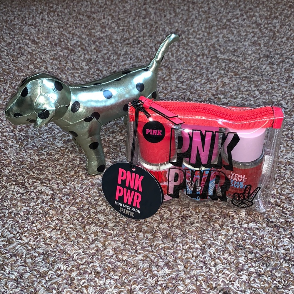 PINK Victoria’s Secret fragrances with dog